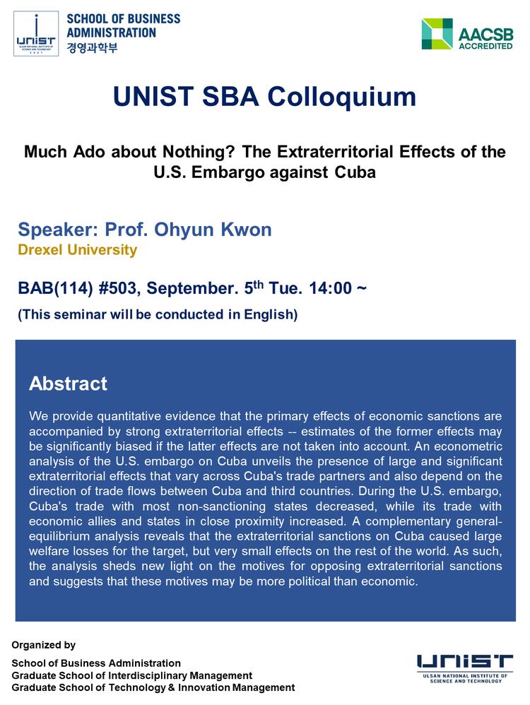 [2023 SBA Colloquium Series] Much Ado about Nothing? The Extraterritorial Effects of the U.S. Embargo against Cuba