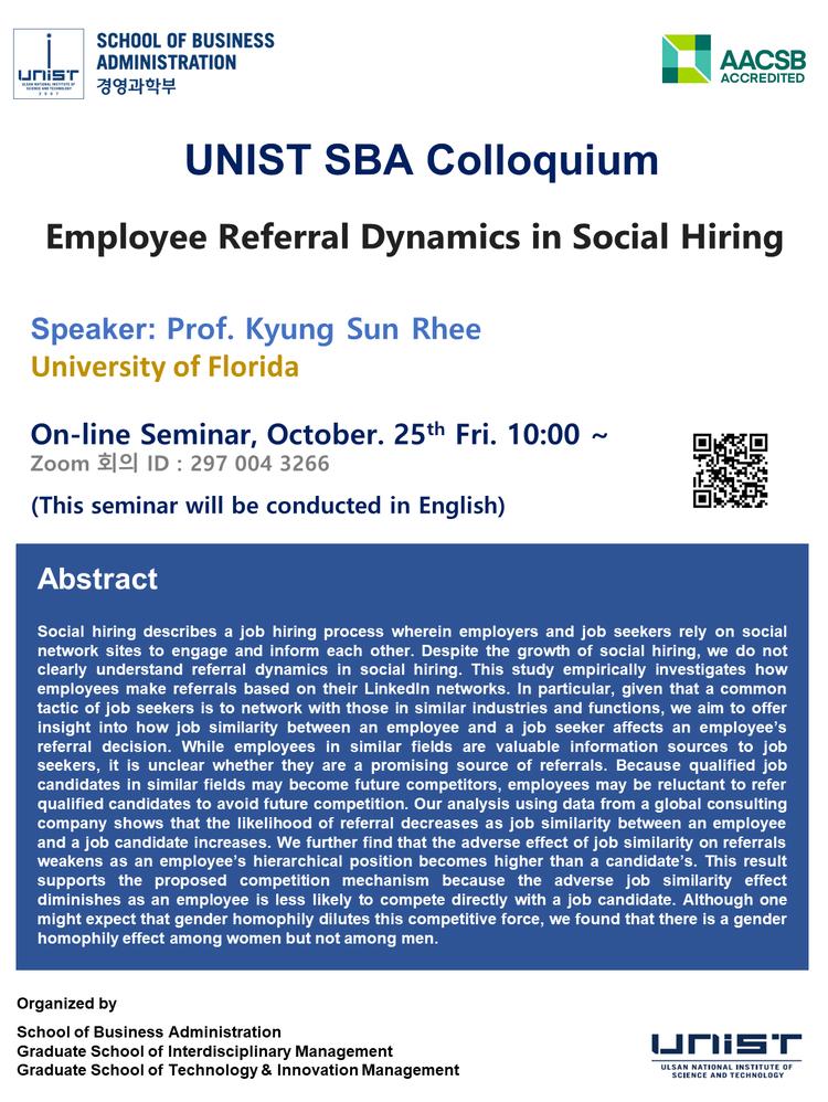 [2024 SBA Colloquium Series] Employee Referral Dynamics in Social Hiring