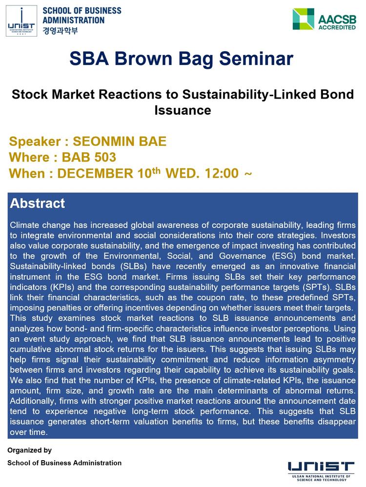 [2025 SBA Brown Bag Seminar] Stock Market Reactions to Sustainability-Linked Bond Issuance