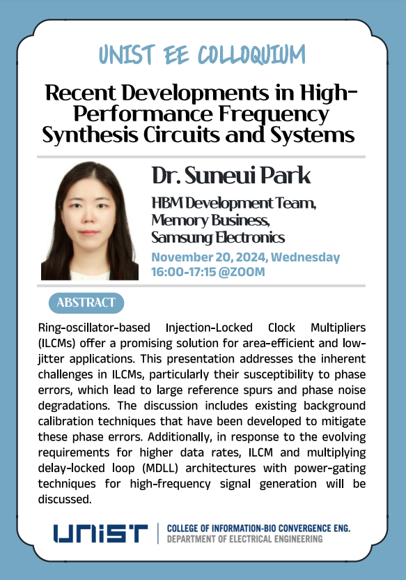 EE Graduate Seminar(Title: Recent Developments in High-Performance Frequency Synthesis Circuits and Systems)
