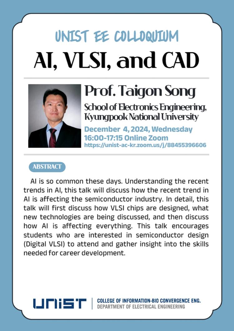 EE Graduate Seminar(Title: AI, VLSI and CAD)