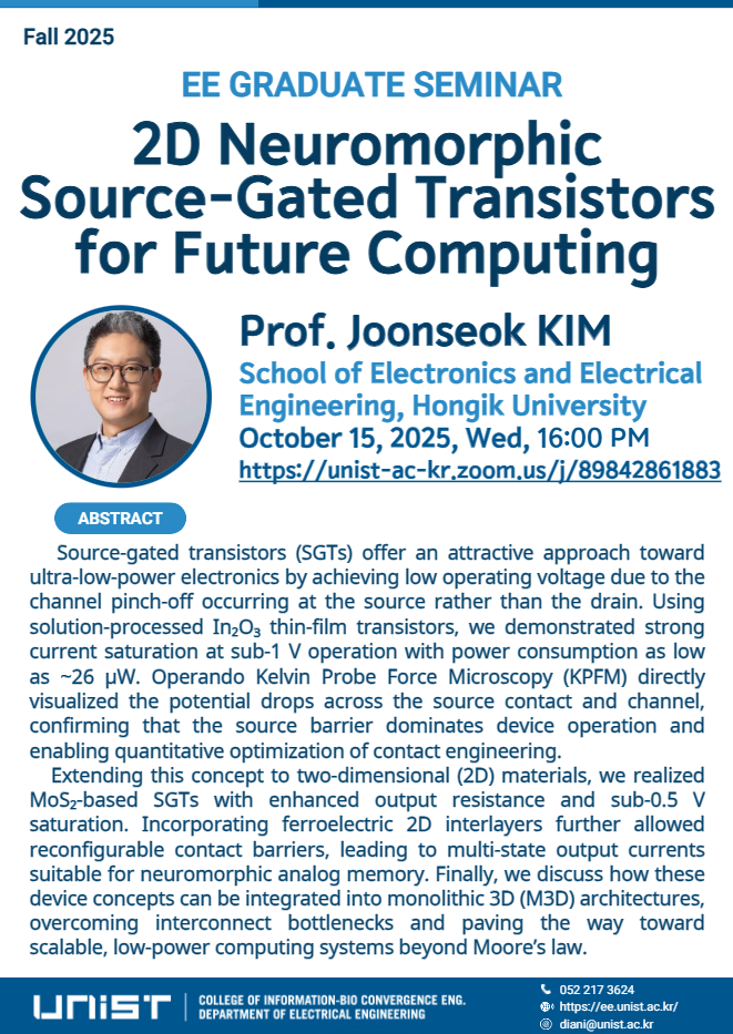 EE Graduate Seminar(2D Neuromorphic Source-Gated Transistors for Future Computing)