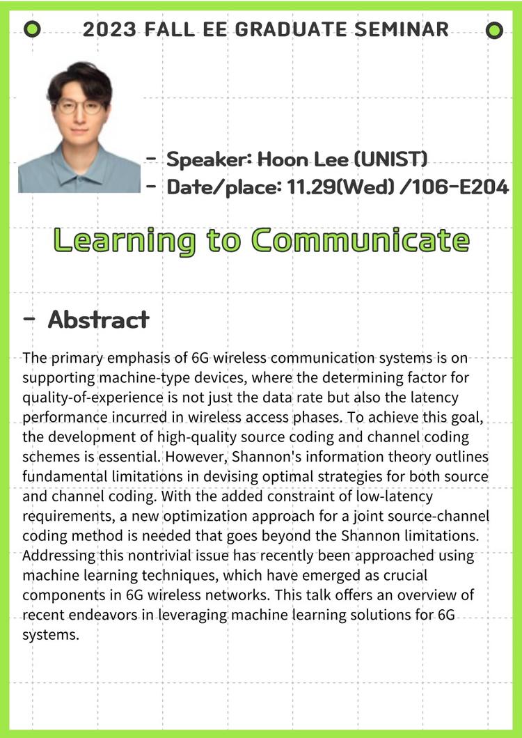 EE Graduate Seminar(Learning to Communicate)