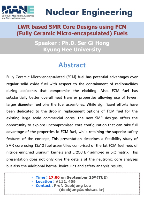 [NUE] LWR based SMR Core Designs Using FCM Fuels