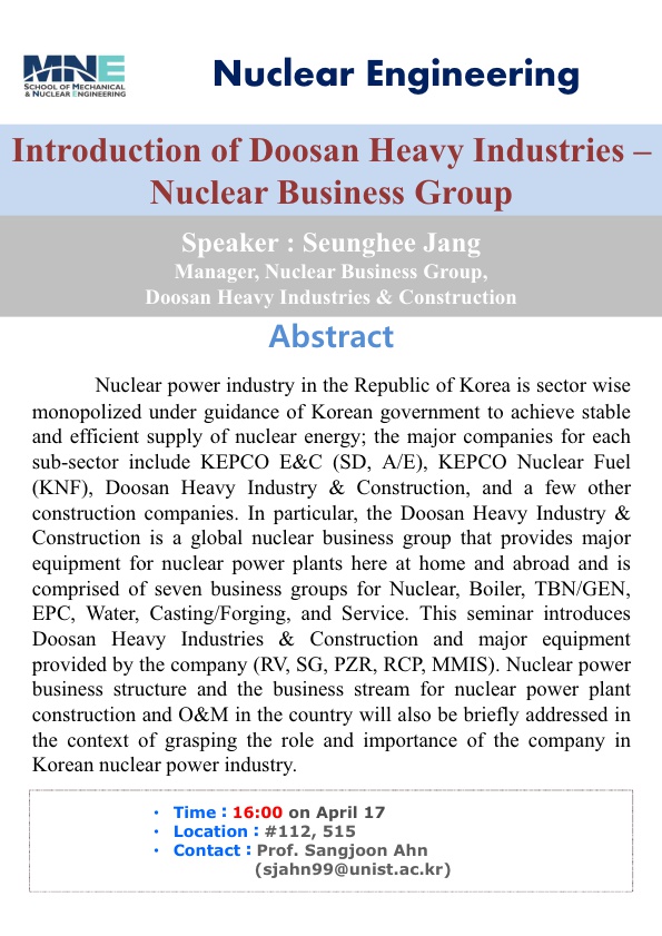 [NUE] Introduction of Doosan Heavy Industries-Nuclear Business Group