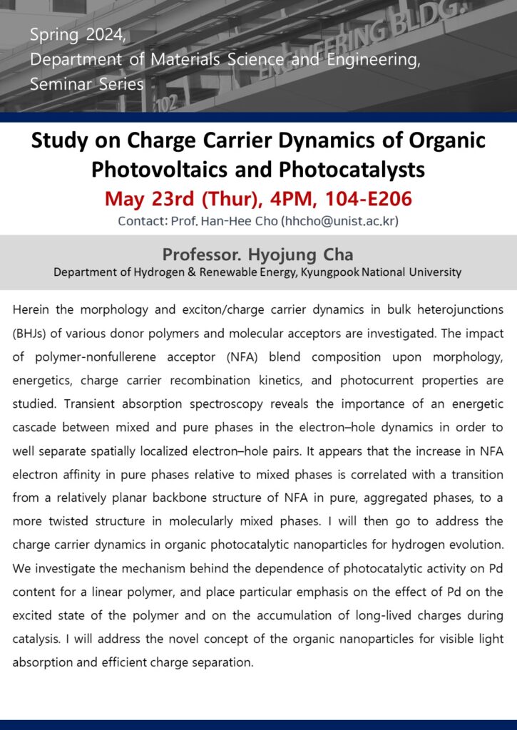 Study on Charge Carrier Dynamics of Organic Photovoltaics and Photocatalysts
