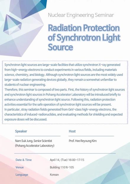 Radiation Protection of Synchrotron Light Source, NamSuk Jung(Pohang Accelerator Laboratory)