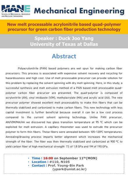 [MEN] New Melt Processable Acrylonitrile-based Quad-polymer Precursor for Green Carbon Fiber Production Technology
