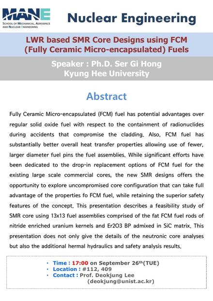 [NUE] LWR based SMR Core Designs Using FCM Fuels