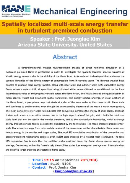 ［MEN］Spatially localized multi-scale energy transfer in turbulent premixed combustion