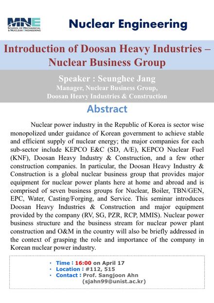 [NUE] Introduction of Doosan Heavy Industries-Nuclear Business Group